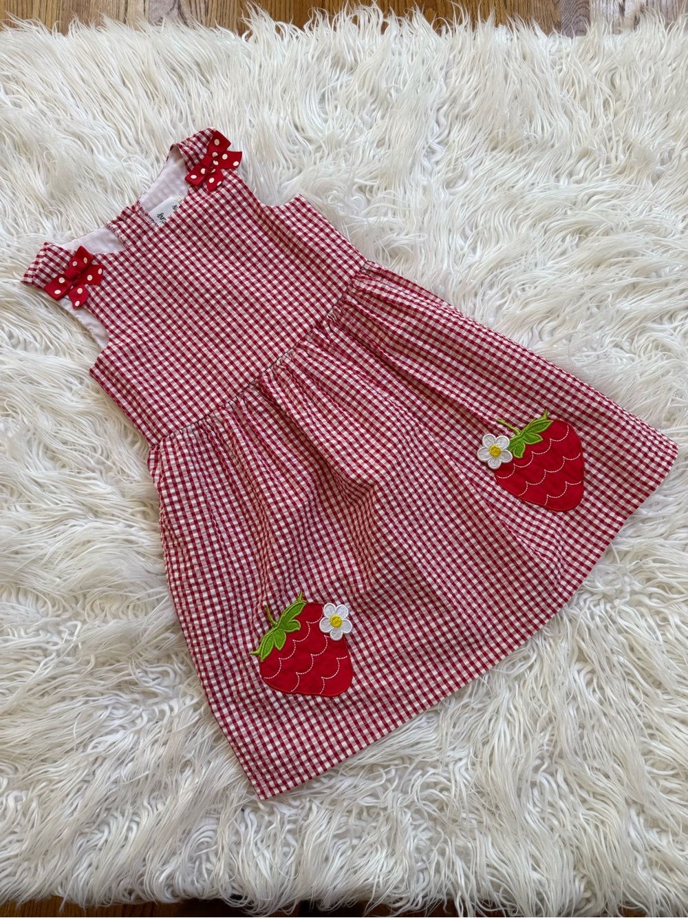 Red Gingham Strawberry Appliqué Girls' Sundress